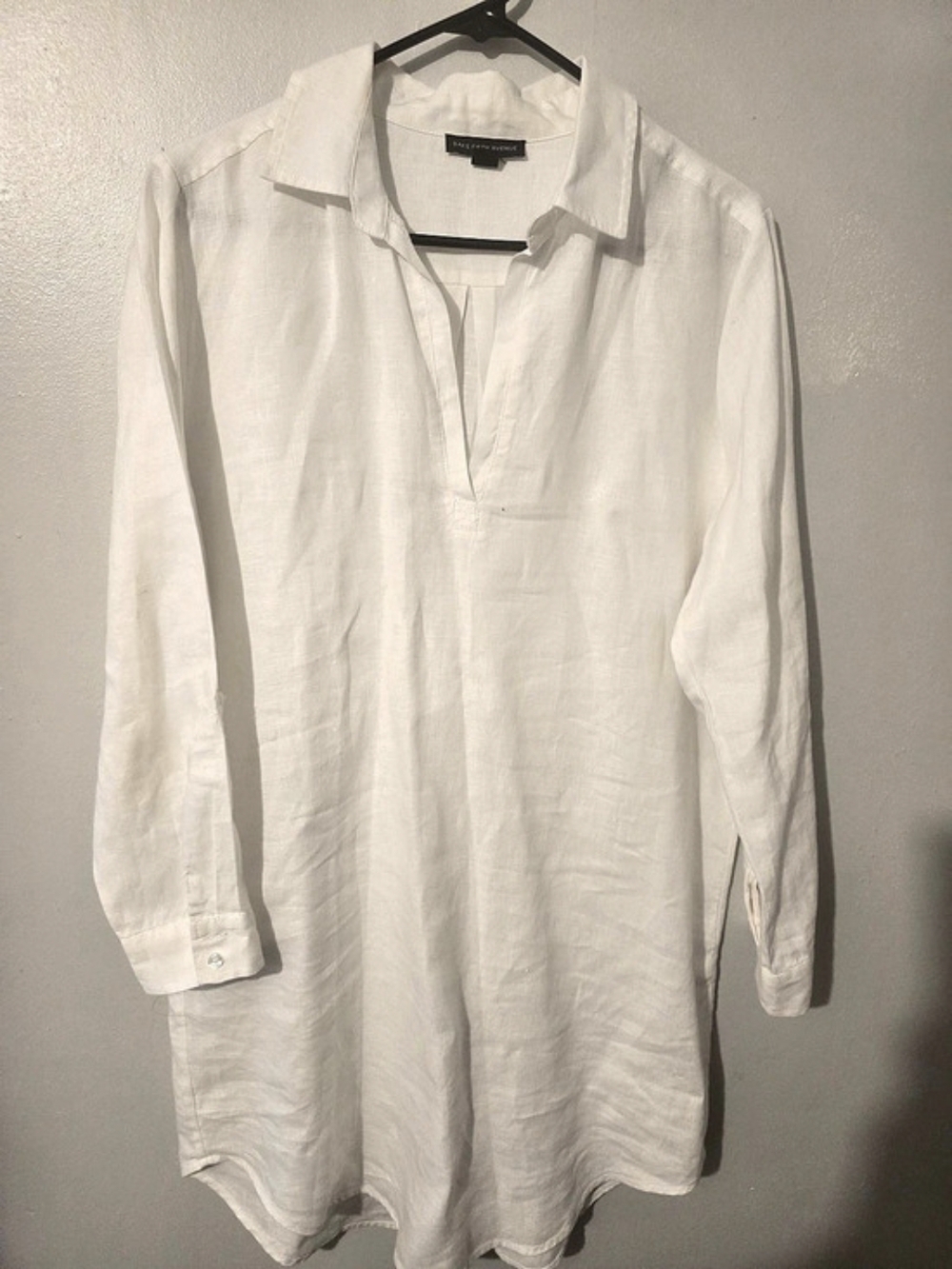 Saks Fifth Avenue White Linen Long Sleeve Tunic